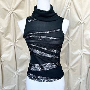 VTG Express Sheer Lace Panel Halter Top